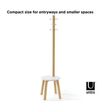 Umbra ピラー スツールコートラック ホワイト 21014257668 コートハンガー スツール コートラック ウッド アンブラ ポールハンガー コート掛け スタンド 小物置き 玄関 リビング(代引不可)