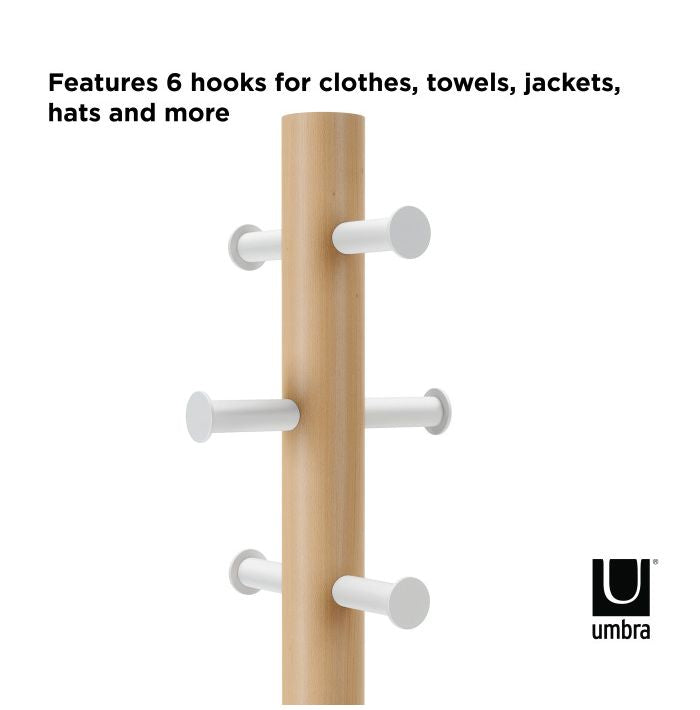 Umbra ピラー スツールコートラック ホワイト 21014257668 コートハンガー スツール コートラック ウッド アンブラ ポールハンガー コート掛け スタンド 小物置き 玄関 リビング(代引不可)