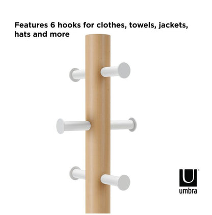 Umbra ピラー スツールコートラック ホワイト 21014257668 コートハンガー スツール コートラック ウッド アンブラ ポールハンガー コート掛け スタンド 小物置き 玄関 リビング(代引不可)