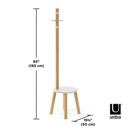 Umbra ピラー スツールコートラック ホワイト 21014257668 コートハンガー スツール コートラック ウッド アンブラ ポールハンガー コート掛け スタンド 小物置き 玄関 リビング(代引不可)