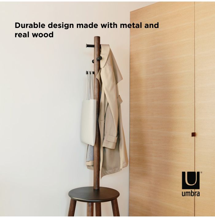 Umbra ピラー スツールコートラック ブラック 21014257048 コートハンガー スツール コートラック ウッド アンブラ ポールハンガー コート掛け スタンド 小物置き 玄関 リビング(代引不可)