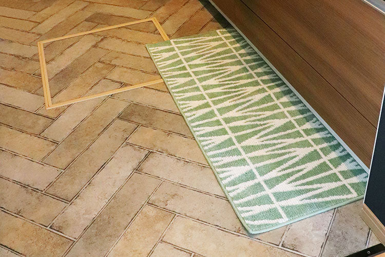 オカトー ナチュラルキッチンマット 45x120 グリーン 北欧風 洗える 滑り止め加工 台所マット(代引不可)