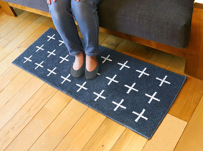 オカトー ナチュラルキッチンマット 45x120 ネイビー 北欧風 洗える 滑り止め加工 台所マット(代引不可)