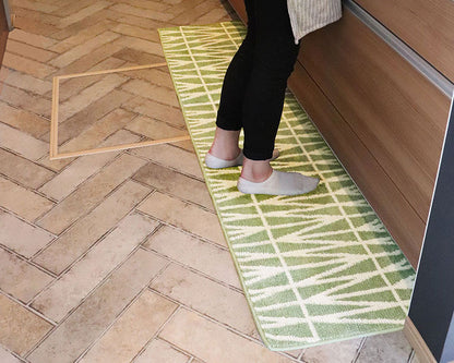 オカトー ナチュラルキッチンマット 45x180 グリーン 北欧風 洗える 滑り止め加工 台所マット(代引不可)