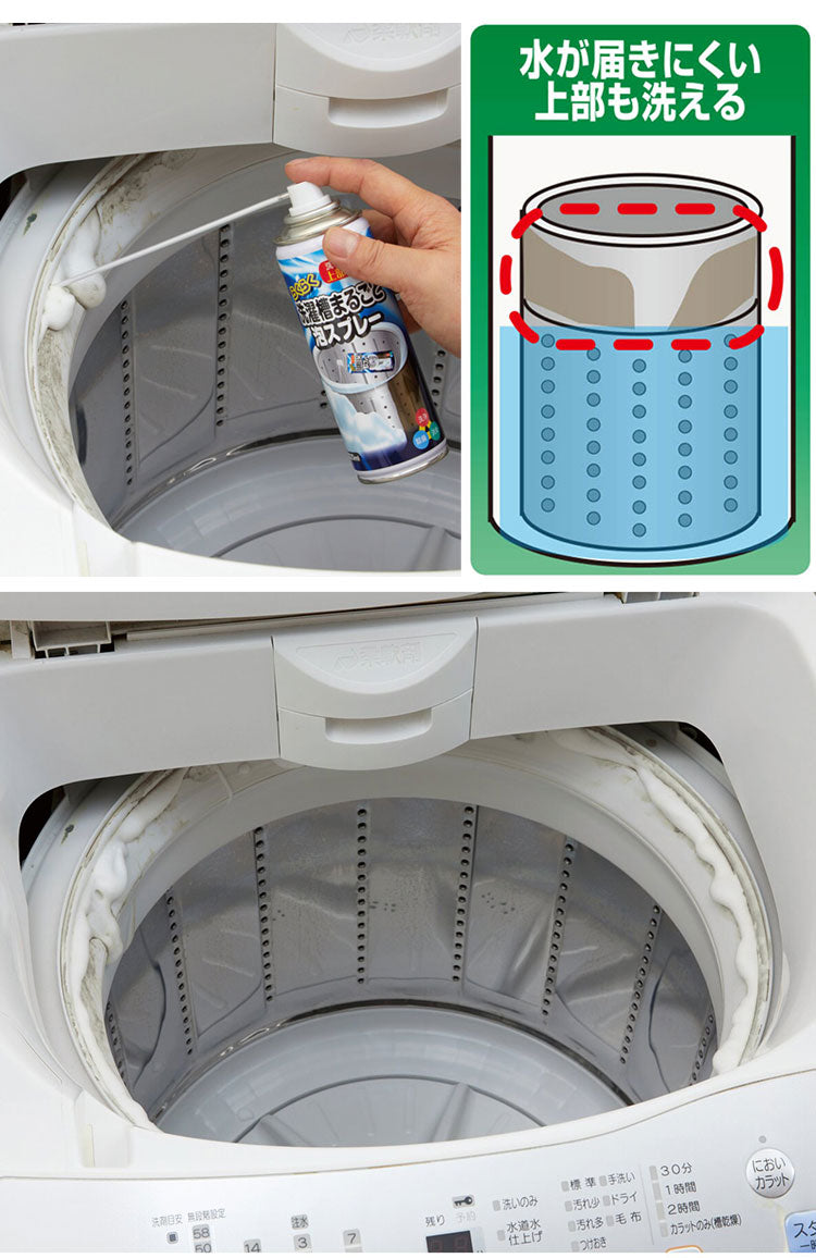 らくらく洗濯槽まるごと泡スプレー 220ml 縦型洗濯機 洗濯槽クリーナー 密着 泡タイプ ノズル付き 漬け置き不要 洗濯槽 裏側洗浄 ニオイ 汚れ ヌメリ カビ 水垢 水アカ 掃除スプレー 洗浄スプレー