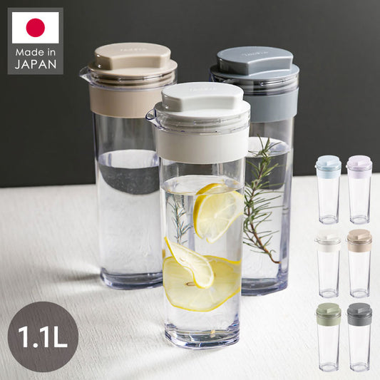日本製 冷水筒 スリムジャグ 1.1L 冷蔵庫に収まる 横置き 縦置き スリム コンパクト 耐熱 麦茶ポット ピッチャー 水差し ティーポット 熱湯OK 麦茶 冷水ポット 約1L 約1リットル(代引不可)