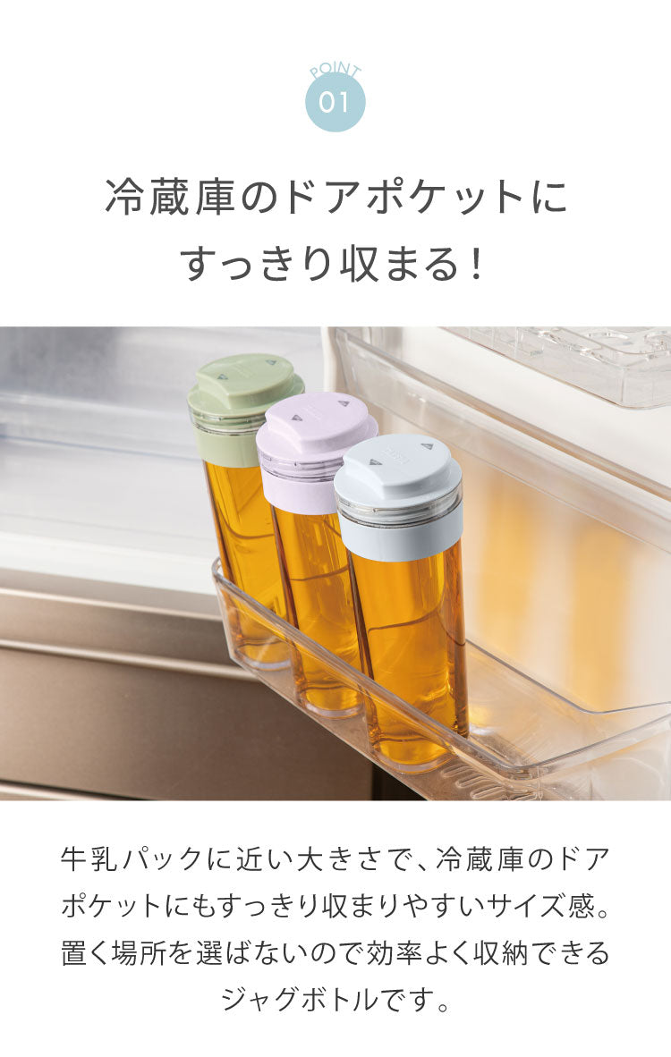 日本製 冷水筒 スリムジャグ 1.1L 冷蔵庫に収まる 横置き 縦置き スリム コンパクト 耐熱 麦茶ポット ピッチャー 水差し ティーポット 熱湯OK 麦茶 冷水ポット 約1L 約1リットル(代引不可)