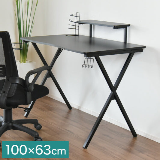 ゲーミングデスク スパーダ モニター台付き 幅100×奥行き63cm コントローラーホルダー ヘッドホンホルダー ドリンクホルダー付き パソコンデスク デスク(代引不可)