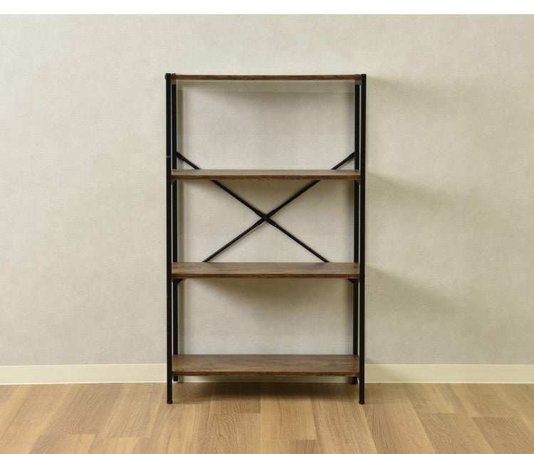 オープンラック 4段 コンタ1 4段ラック ヴィンテージ調 コンクリート調 収納 オープンラック スチールラック グレー ブラウン シェルフ 木目調 おしゃれ 棚 本棚(代引不可)