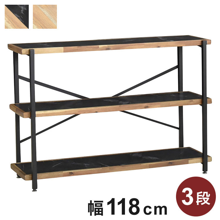 オープンラック 幅118cm 3段 シェルフ FJ-W118-3段 木目調 おしゃれ ヴィンテージ調 収納 収納家具 リビング収納 本棚 ラック ウッドラック ウッドシェルフ 木製棚板(代引不可)