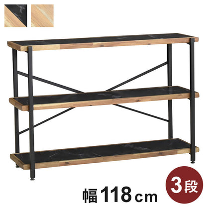 オープンラック 幅118cm 3段 シェルフ FJ-W118-3段 木目調 おしゃれ ヴィンテージ調 収納 収納家具 リビング収納 本棚 ラック ウッドラック ウッドシェルフ 木製棚板(代引不可)