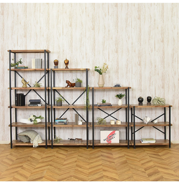 オープンラック 幅118cm 6段 シェルフ FJ-W118-6段 木目調 おしゃれ ヴィンテージ調 収納 収納家具 リビング収納 本棚 ラック ウッドラック ウッドシェルフ 木製棚板(代引不可)