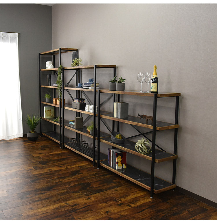 オープンラック 幅78cm 6段 シェルフ FJ-W78-6段 木目調 おしゃれ ヴィンテージ調 収納 収納家具 リビング収納 本棚 ラック ウッドラック ウッドシェルフ 木製棚板(代引不可)