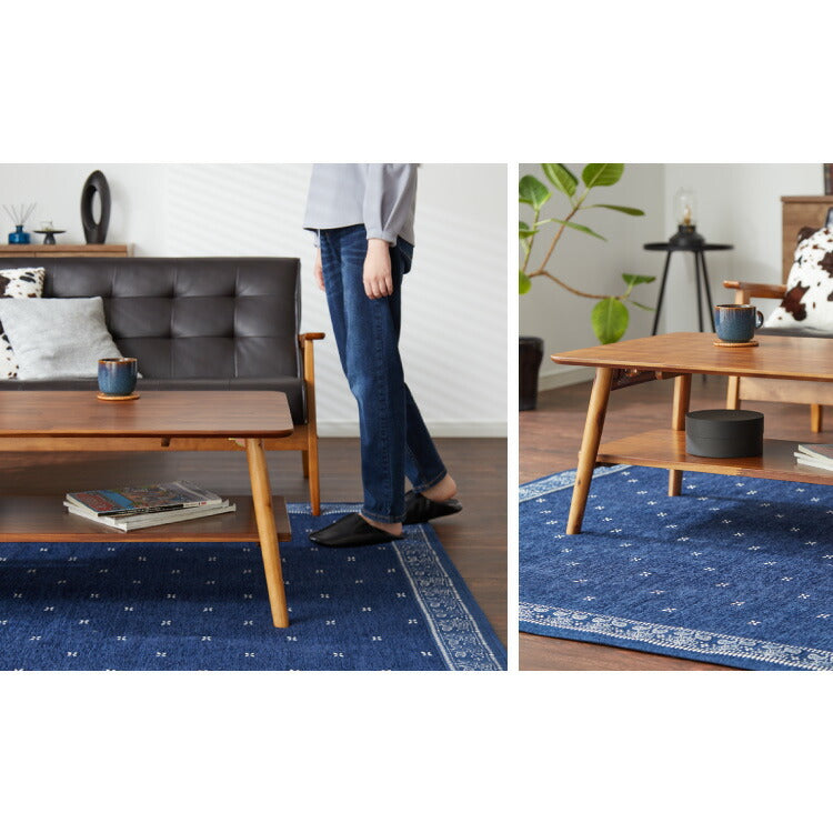 センターテーブル 幅105cm 高さ40cm ローテーブル アカシア テーブル 折りたたみ 棚板付き 折れ脚 木製 木目 サイドテーブル 収納 家具 コンパクト リビング テレワーク(代引不可)