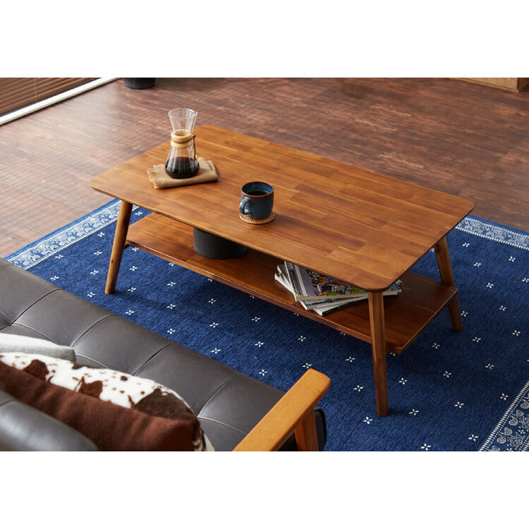 センターテーブル 幅105cm 高さ40cm ローテーブル アカシア テーブル 折りたたみ 棚板付き 折れ脚 木製 木目 サイドテーブル 収納 家具 コンパクト リビング テレワーク(代引不可)