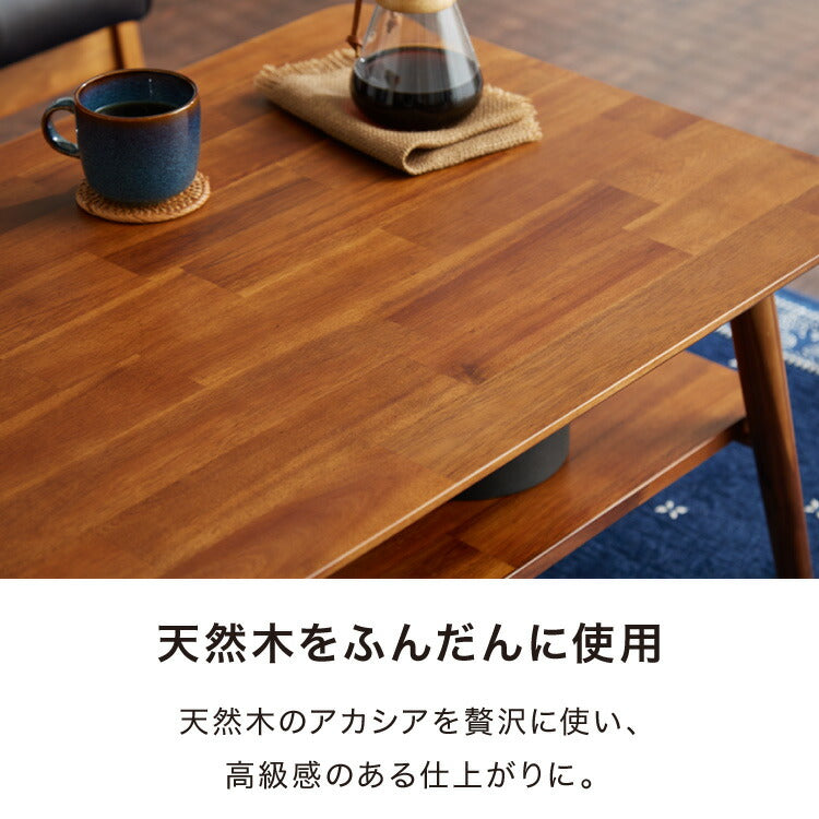 センターテーブル 幅105cm 高さ40cm ローテーブル アカシア テーブル 折りたたみ 棚板付き 折れ脚 木製 木目 サイドテーブル 収納 家具 コンパクト リビング テレワーク(代引不可)