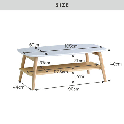 センターテーブル 幅105cm 高さ40cm ローテーブル ホワイト テーブル 折りたたみ 棚板付き 折れ脚 木製 木目 サイドテーブル 収納 家具 コンパクト リビング テレワーク(代引不可)