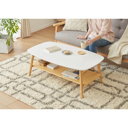 センターテーブル 幅105cm 高さ40cm ローテーブル ホワイト テーブル 折りたたみ 棚板付き 折れ脚 木製 木目 サイドテーブル 収納 家具 コンパクト リビング テレワーク(代引不可)