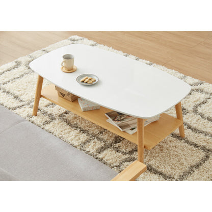 センターテーブル 幅105cm 高さ40cm ローテーブル ホワイト テーブル 折りたたみ 棚板付き 折れ脚 木製 木目 サイドテーブル 収納 家具 コンパクト リビング テレワーク(代引不可)