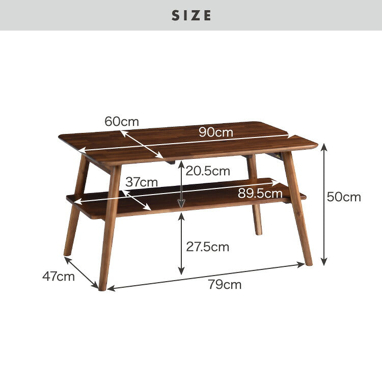 センターテーブル 幅90cm 高さ50cm ローテーブル アカシア テーブル 折りたたみ 棚板付き 折れ脚 木製 木目 サイドテーブル 収納 家具 コンパクト リビング テレワーク(代引不可)