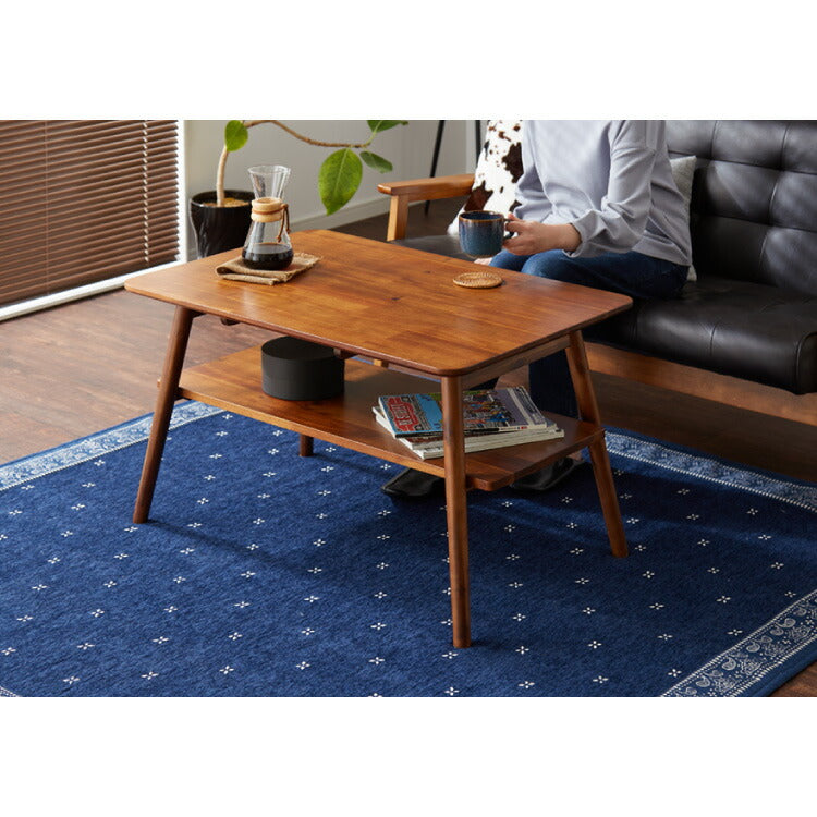 センターテーブル 幅90cm 高さ50cm ローテーブル アカシア テーブル 折りたたみ 棚板付き 折れ脚 木製 木目 サイドテーブル 収納 家具 コンパクト リビング テレワーク(代引不可)