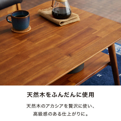 センターテーブル 幅90cm 高さ50cm ローテーブル アカシア テーブル 折りたたみ 棚板付き 折れ脚 木製 木目 サイドテーブル 収納 家具 コンパクト リビング テレワーク(代引不可)