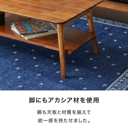 センターテーブル 幅90cm 高さ50cm ローテーブル アカシア テーブル 折りたたみ 棚板付き 折れ脚 木製 木目 サイドテーブル 収納 家具 コンパクト リビング テレワーク(代引不可)