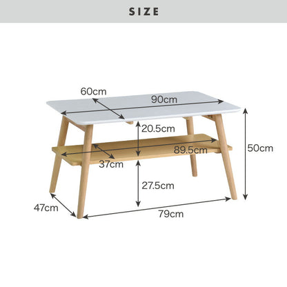 センターテーブル 幅90cm 高さ50cm ローテーブル ホワイト テーブル 折りたたみ 棚板付き 折れ脚 木製 木目 サイドテーブル 収納 家具 コンパクト リビング テレワーク(代引不可)