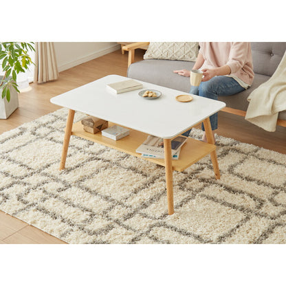 センターテーブル 幅90cm 高さ50cm ローテーブル ホワイト テーブル 折りたたみ 棚板付き 折れ脚 木製 木目 サイドテーブル 収納 家具 コンパクト リビング テレワーク(代引不可)