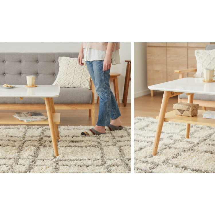 センターテーブル 幅90cm 高さ50cm ローテーブル ホワイト テーブル 折りたたみ 棚板付き 折れ脚 木製 木目 サイドテーブル 収納 家具 コンパクト リビング テレワーク(代引不可)