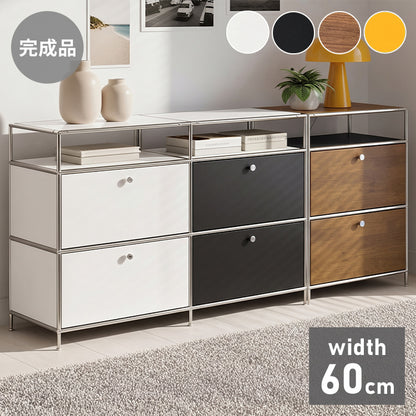 ステンレスモジュールキャビネット 60cm 2段 完成品 オールステンレス ミッドセンチュリー モジュール家具 モジュール棚 収納ラック 壁面 収納 キャビネット 韓国インテリア セレンティ