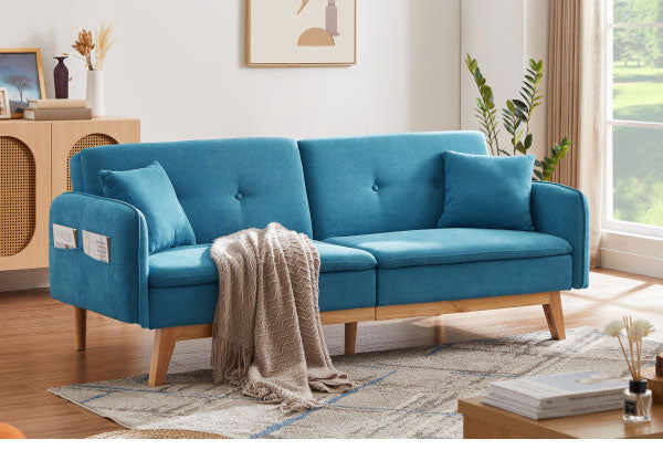 ソファベッド カジュアルソファベッド 収納ポケット付き 幅200cm 肘付き 肘掛け付き リクライニング ソファ 三人掛け ソファー 3人掛けソファ 三人掛けソファ 北欧 おしゃれ ファブリック(代引不可)