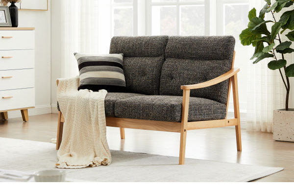 ソファ 木肘ソファ 2人掛け 肘付き 幅123cm ソファ 座面にポケットコイル使用 天然木フレーム 二人掛け ソファー 2人掛けソファ 二人掛けソファ 北欧 おしゃれ ナチュラル ファブリック(代引不可)