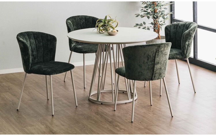 ダイニングセット 円形 サイドテーブル 幅100 コーデュロイ ダイニングチェア 4個入り ラウンドテーブル ミニテーブル ナイトテーブル ベッドサイド ソファサイド テーブル メラミン スチール(代引不可)