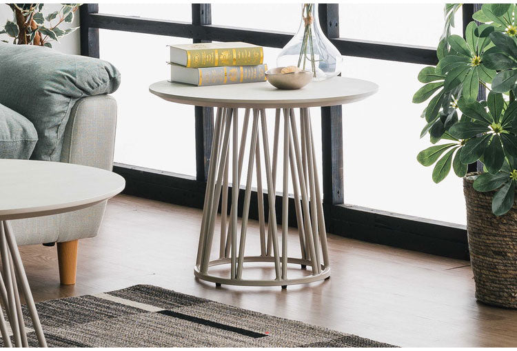 サイドテーブル 円形 幅60 ラウンドテーブル ミニテーブル ナイトテーブル ベッドサイド ソファサイド テーブル おしゃれ 北欧 ナチュラル ホワイト コンクリート調 モルタル調 メラミン スチール(代引不可)