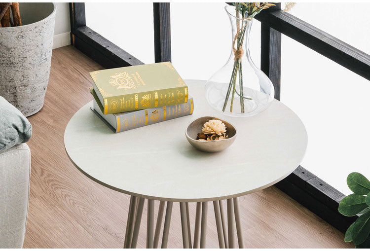 サイドテーブル 円形 幅60 ラウンドテーブル ミニテーブル ナイトテーブル ベッドサイド ソファサイド テーブル おしゃれ 北欧 ナチュラル ホワイト コンクリート調 モルタル調 メラミン スチール(代引不可)