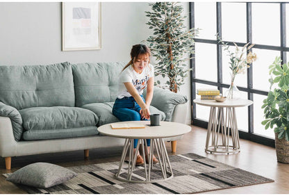 サイドテーブル 円形 幅80 ラウンドテーブル ミニテーブル ナイトテーブル ベッドサイド ソファサイド テーブル おしゃれ 北欧 ナチュラル ホワイト コンクリート調 モルタル調 メラミン スチール(代引不可)