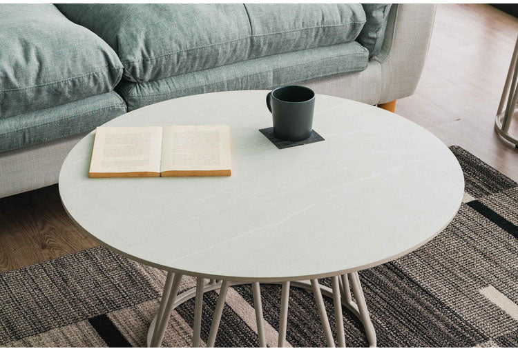 サイドテーブル 円形 幅80 ラウンドテーブル ミニテーブル ナイトテーブル ベッドサイド ソファサイド テーブル おしゃれ 北欧 ナチュラル ホワイト コンクリート調 モルタル調 メラミン スチール(代引不可)