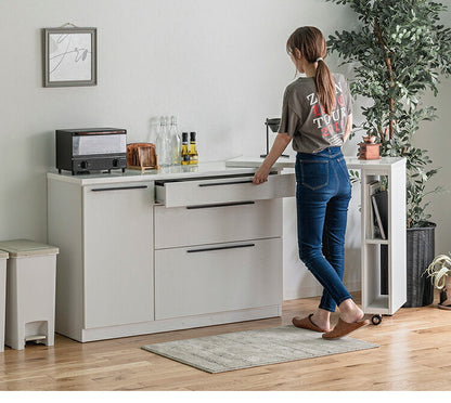 カウンター 伸縮カウンター 幅136~207cm 木目調 ホワイト おしゃれ 北欧 コンパクト オープン収納 引出し キッチン収納 レンジ台 キッチンラック 収納棚 新生活 一人暮らし(代引不可)