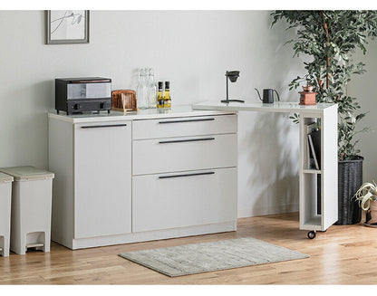 カウンター 伸縮カウンター 幅136~207cm 木目調 ホワイト おしゃれ 北欧 コンパクト オープン収納 引出し キッチン収納 レンジ台 キッチンラック 収納棚 新生活 一人暮らし(代引不可)