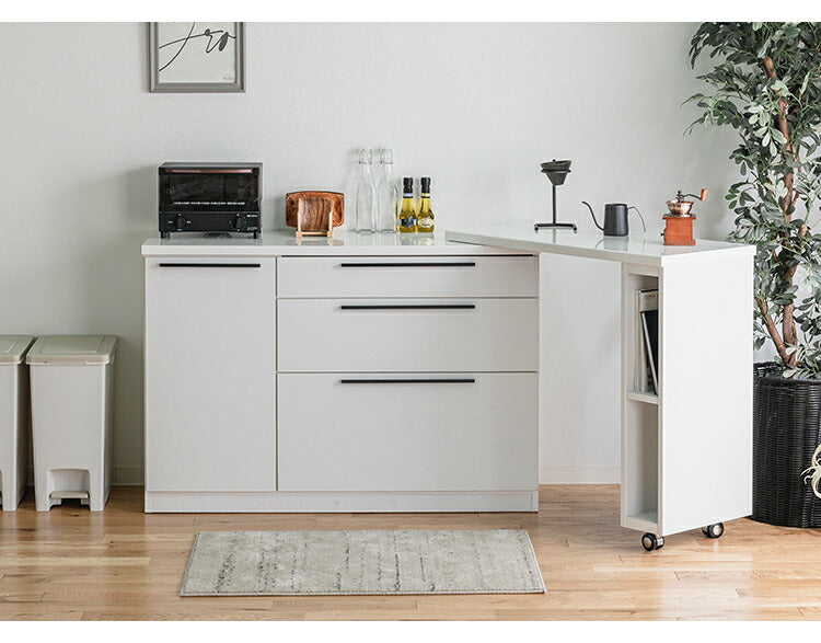 カウンター 伸縮カウンター 幅136~207cm 木目調 ホワイト おしゃれ 北欧 コンパクト オープン収納 引出し キッチン収納 レンジ台 キッチンラック 収納棚 新生活 一人暮らし(代引不可)