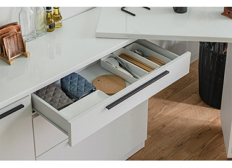 カウンター 伸縮カウンター 幅136~207cm 木目調 ホワイト おしゃれ 北欧 コンパクト オープン収納 引出し キッチン収納 レンジ台 キッチンラック 収納棚 新生活 一人暮らし(代引不可)