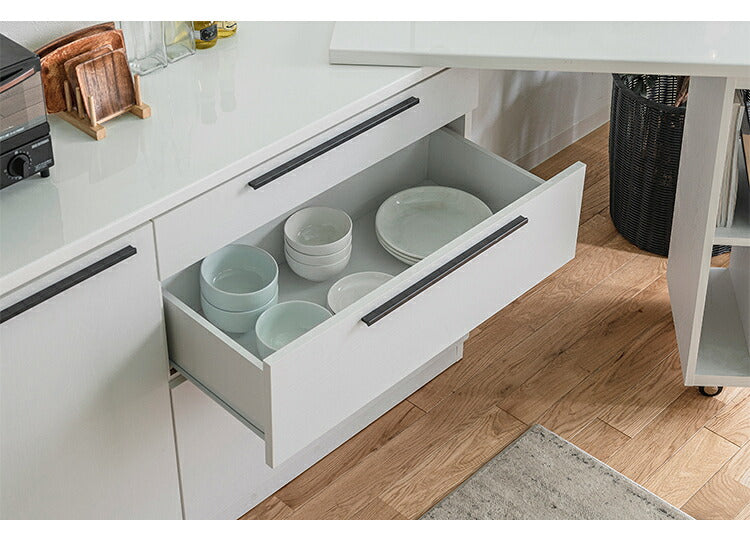 カウンター 伸縮カウンター 幅136~207cm 木目調 ホワイト おしゃれ 北欧 コンパクト オープン収納 引出し キッチン収納 レンジ台 キッチンラック 収納棚 新生活 一人暮らし(代引不可)