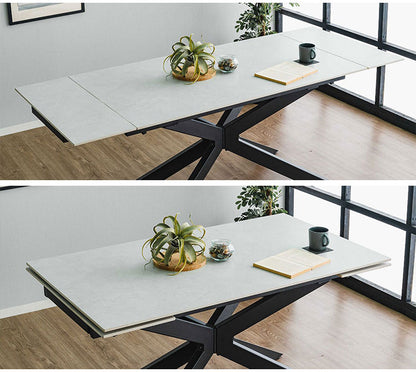 ダイニングセット ダイニングテーブル セラミック エクステンション 幅160~220 ×奥行90×高さ72cm 4人掛け ファブリック ダイニングチェア 4個入り レーザー 合成皮革 北欧 伸長式 リビング 伸縮(代引不可)