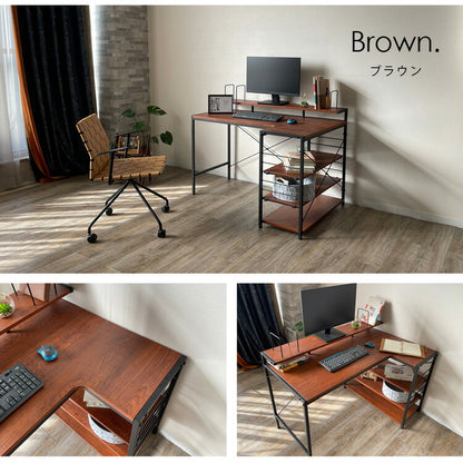 パソコンデスク 幅120cm スチール 木目調 おしゃれ 北欧 収納デスク オープン収納 スチールラック PCデスク 書斎 学習机 勉強机 デスク テレワーク 在宅 モダン 一人暮らし(代引不可)