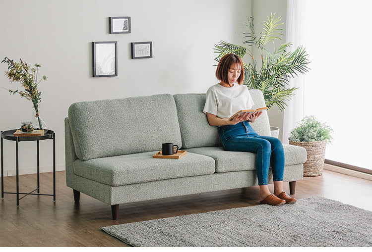 カウチソファ 2人掛けソファ 幅140cm ソファ ブークレ生地 肌触り 高級感 ゆったり 座り心地 くつろぎ ふかふか インテリア 北欧 木脚 おしゃれ ブルー ライトグレー タオルのような生地(代引不可)