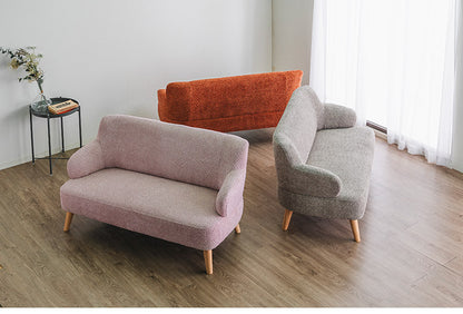 カウチソファ 2人掛けソファ 幅129cm モコモコ ゆったり ブラウン ピンク ベージュ 座り心地 くつろぎ ふかふか 木脚 おしゃれ コンパクト 北欧 家具 インテリア モダン(代引不可)