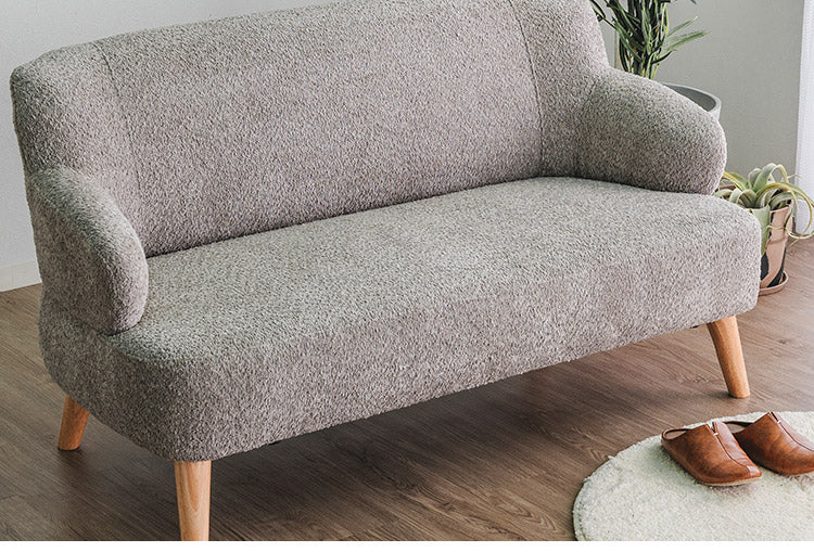 カウチソファ 2人掛けソファ 幅129cm モコモコ ゆったり ブラウン ピンク ベージュ 座り心地 くつろぎ ふかふか 木脚 おしゃれ コンパクト 北欧 家具 インテリア モダン(代引不可)