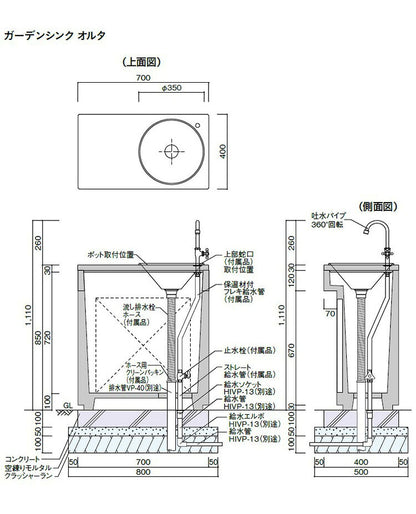 ガーデンシンク オルタ 流し台 シンク 屋外 蛇口 屋外シンク キッチン おしゃれ キャンプ バーベキュー 屋外用 レジャー コンパクト 水回り用品 DIY ガーデン ガーデニング(代引不可)