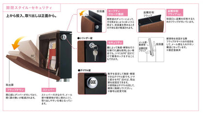 ボルサ ブラック(BK) レザー ダイヤル錠 メール便ポスト 郵便ポスト 郵便受け 新聞入れ ポスト 簡易ロック 壁付けポスト 日本製(代引不可)